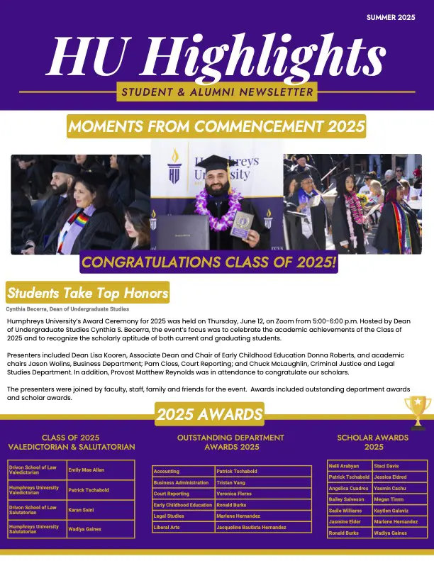 HU_Highlights_Student_FA25 Newsletter thumbnail